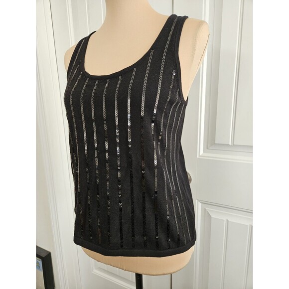 Michael Kors Black Sequined Stripe Knit Tank Top M NWT Sparkle - Picture 2 of 10